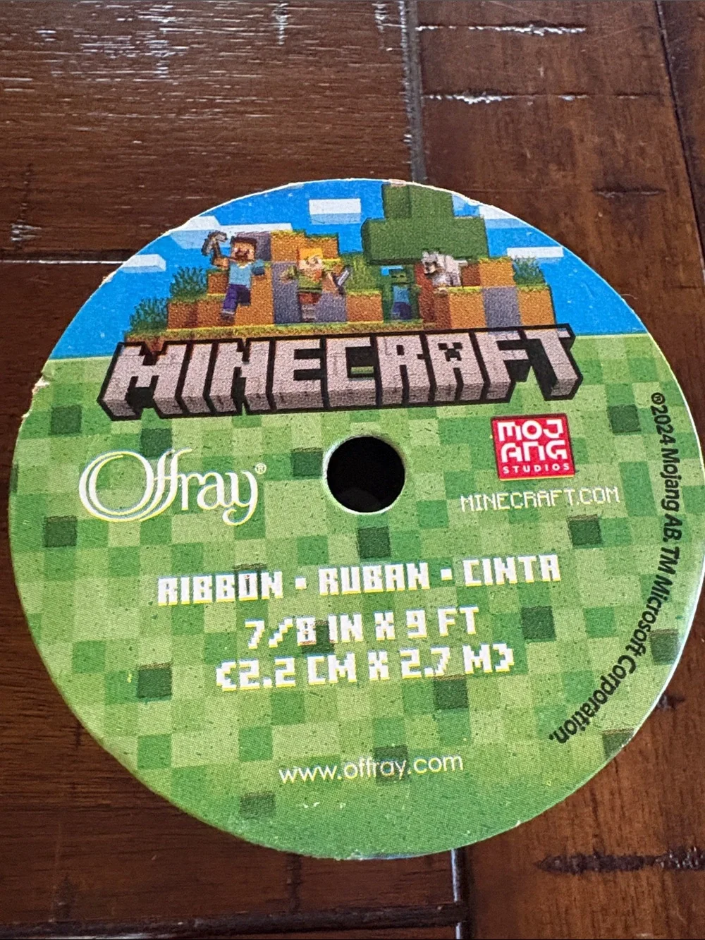 Minecraft Themed Green Ribbon - 2 spools, NWT -